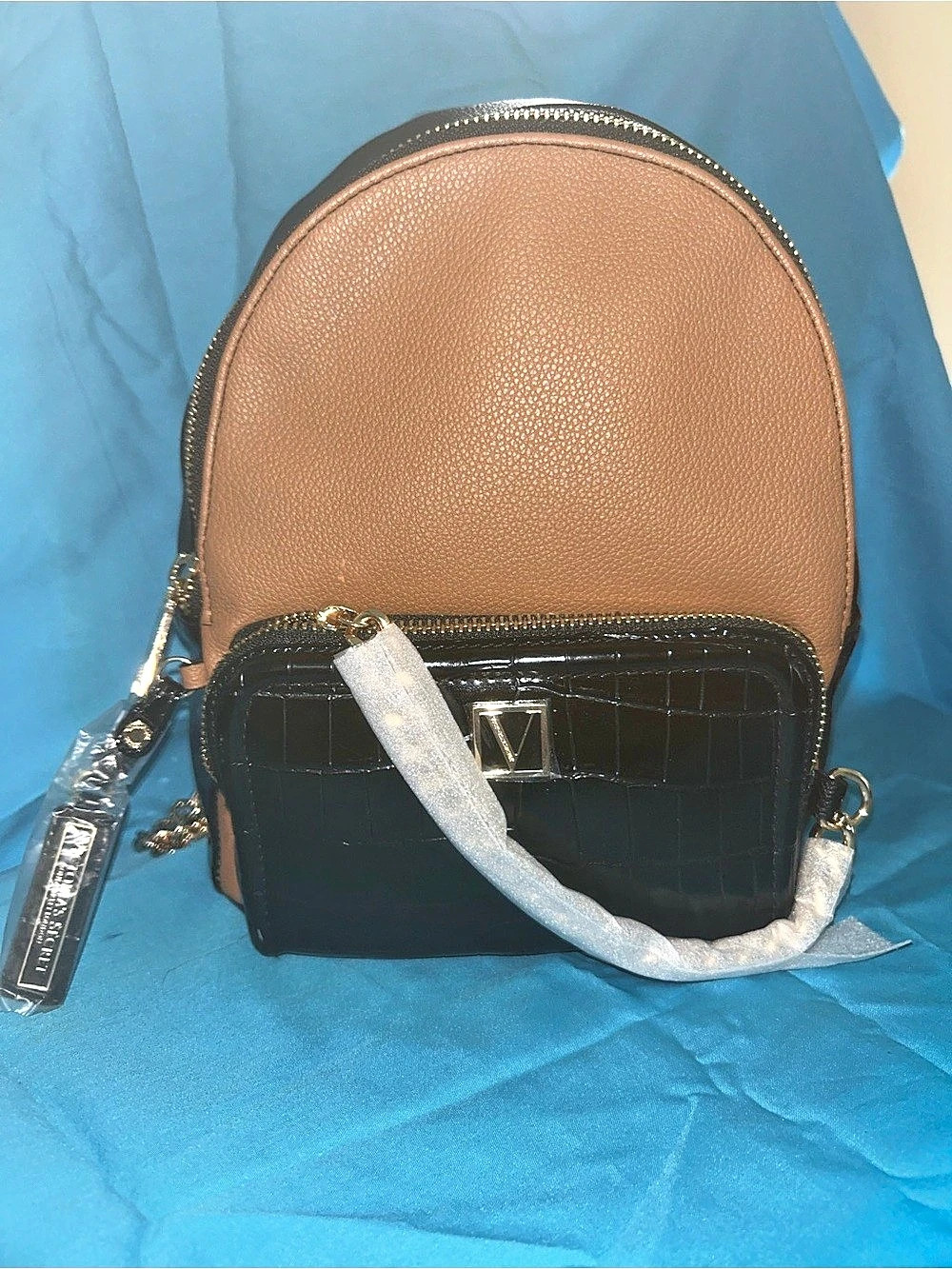 Victoria's Secret The Victoria Small Backpack Croc Colorblock Brown & Black